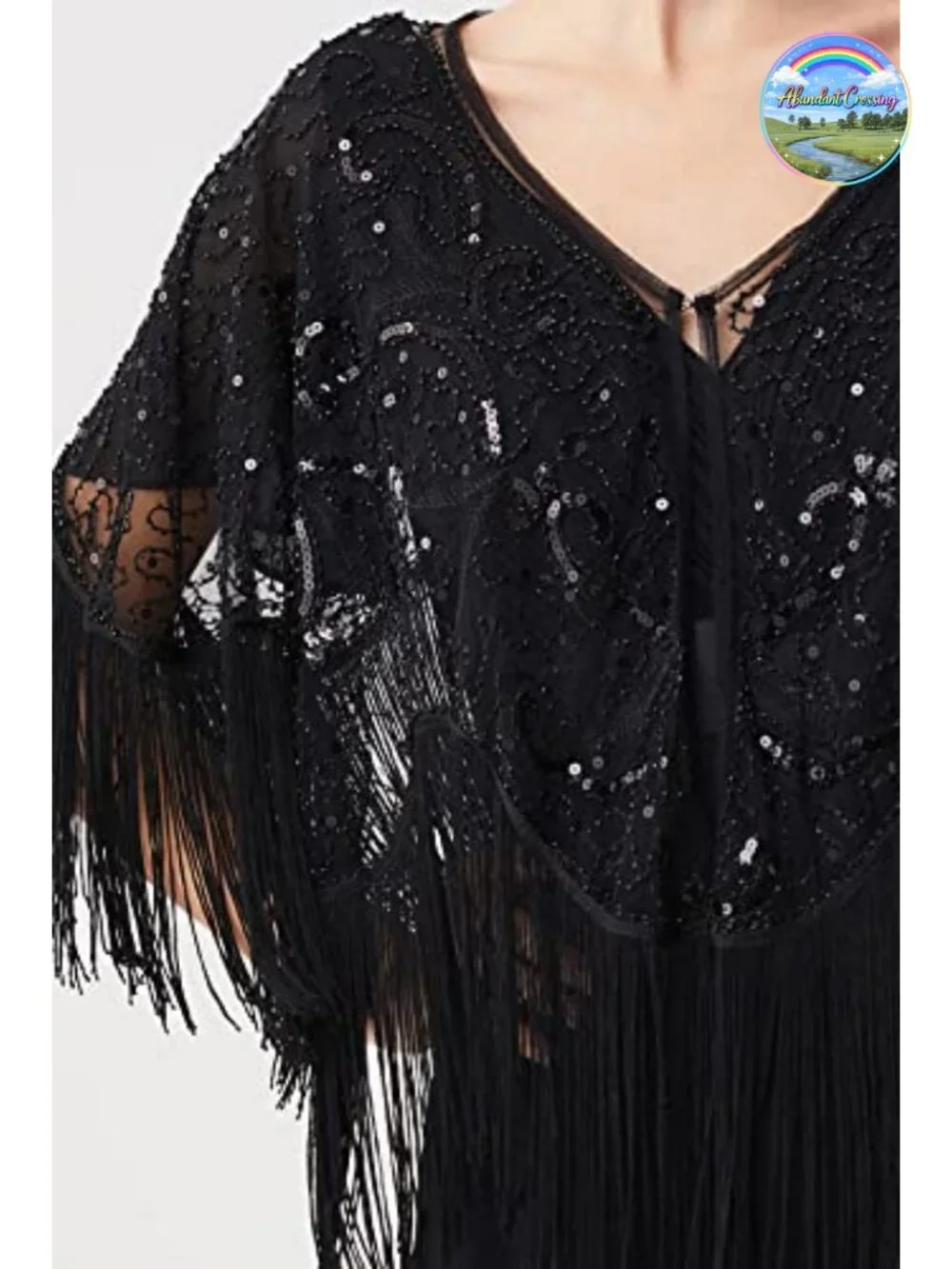 Beaded Sequin Chiffon Shawl Wrap Evening Cape Tassel Fringe Gatsby Party Cover